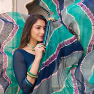 Laxmipati Limca Teal Green Georgette Wavy Printed Saree