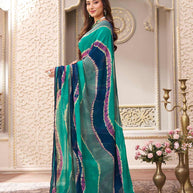 Laxmipati Limca Teal Green Georgette Wavy Printed Saree