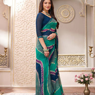 Laxmipati Limca Teal Green Georgette Wavy Printed Saree