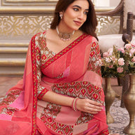Laxmipati Limca Pink Georgette Geometric Printed Saree