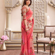 Laxmipati Limca Pink Georgette Geometric Printed Saree
