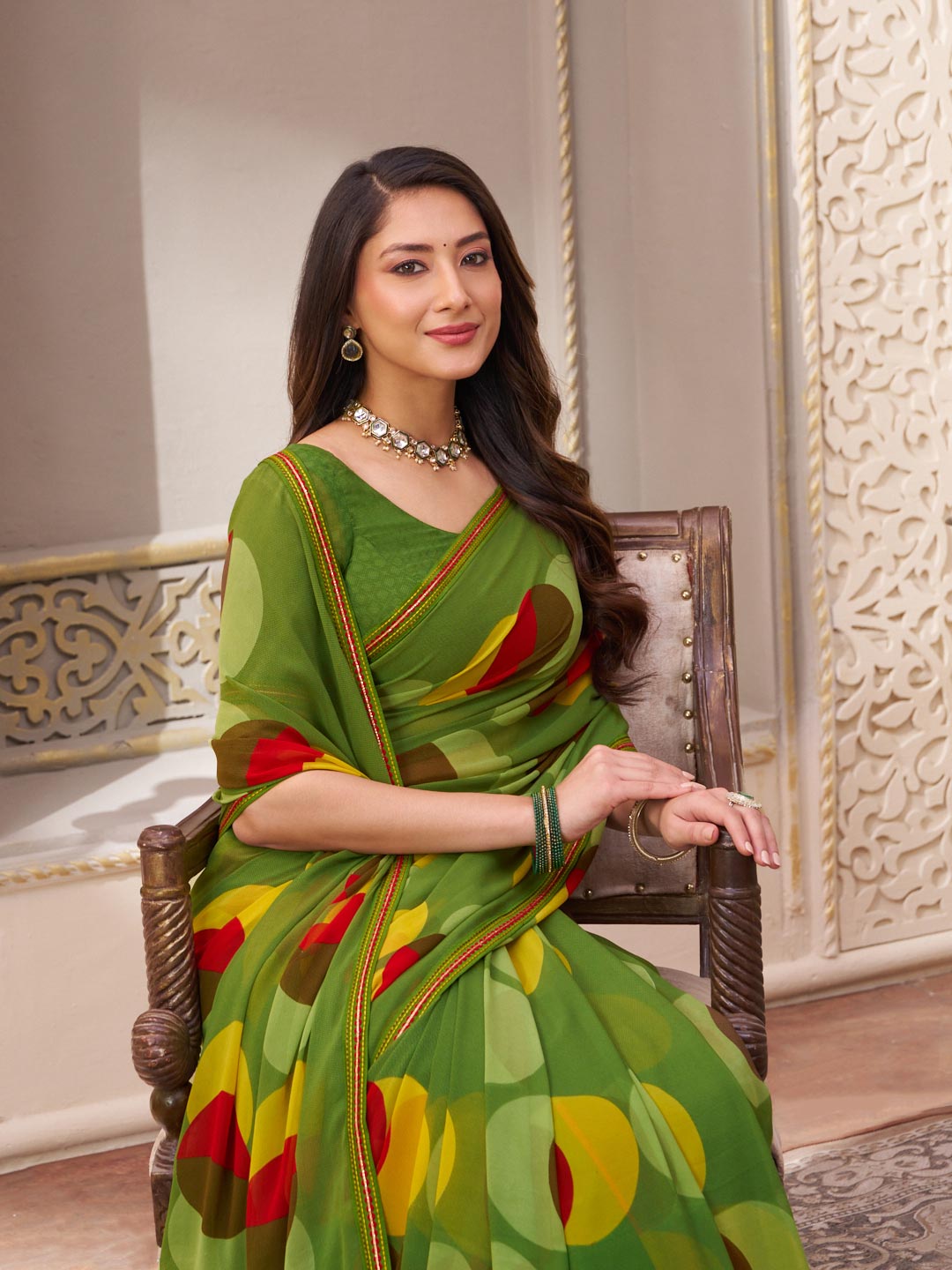Laxmipati Limca Green Georgette Geometric Printed Saree