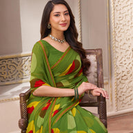 Laxmipati Limca Green Georgette Geometric Printed Saree