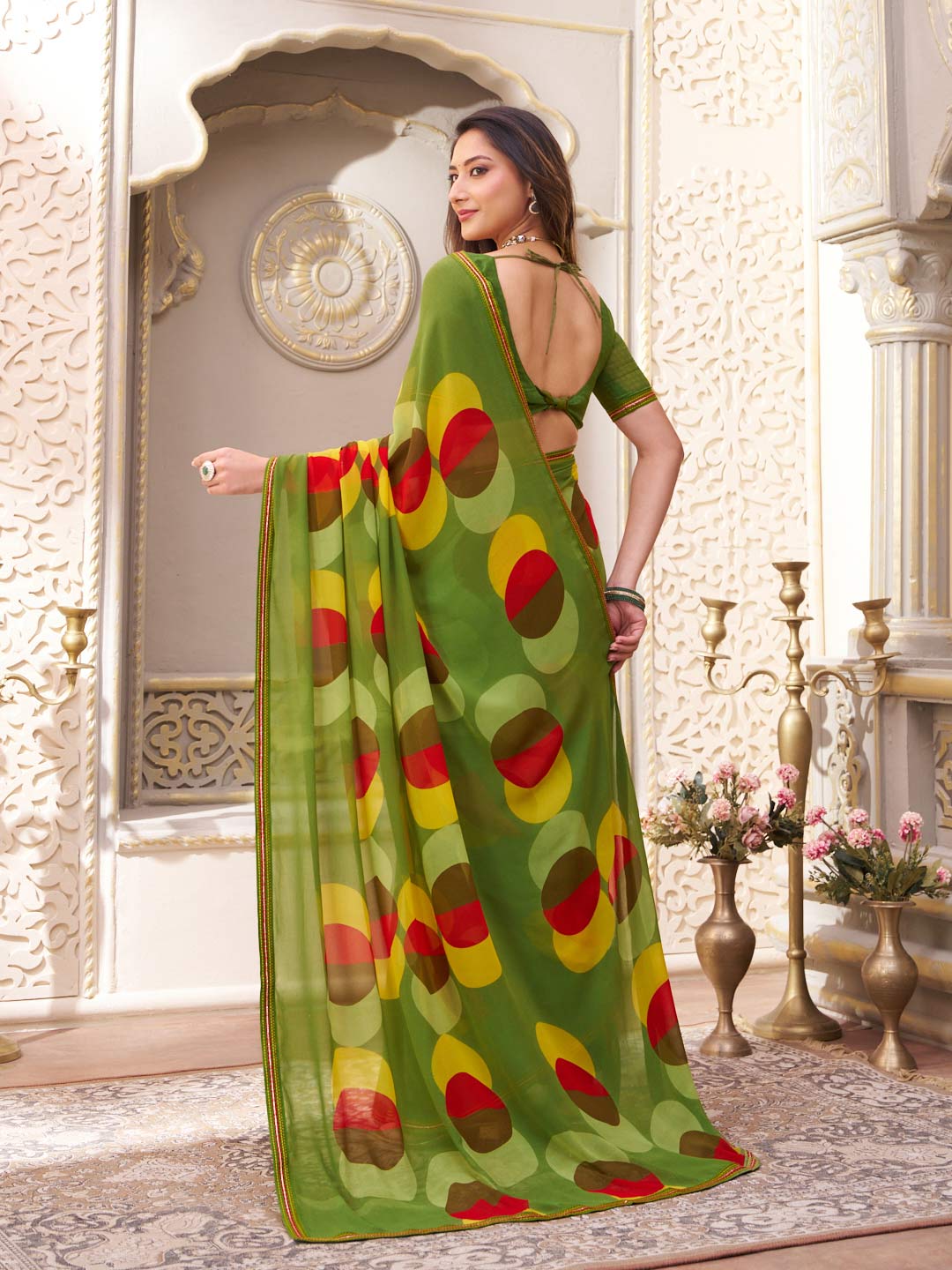 Laxmipati Limca Green Georgette Geometric Printed Saree