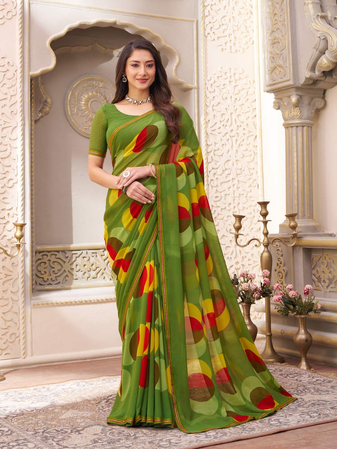 Laxmipati Limca Green Georgette Geometric Printed Saree