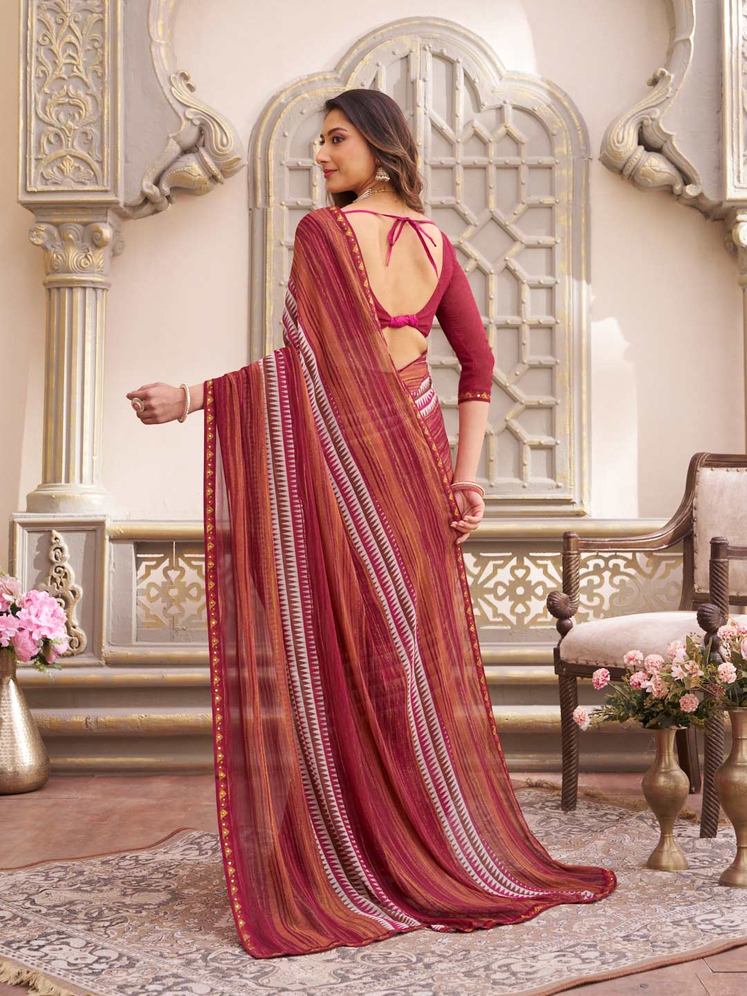 Laxmipati Limca Dark Pink Georgette Geometric Printed Saree