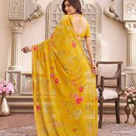 Laxmipati Limca Yellow Georgette Floral Printed saree