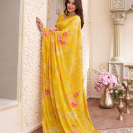 Laxmipati Limca Yellow Georgette Floral Printed saree