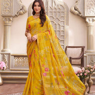 Laxmipati Limca Yellow Georgette Floral Printed saree