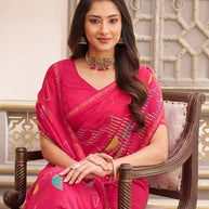 Laxmipati Limca Dark Pink Georgette Abstarct Printed Saree
