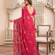 Laxmipati Limca Dark Pink Georgette Abstarct Printed Saree