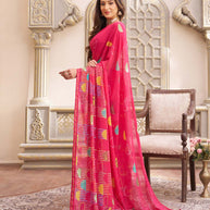 Laxmipati Limca Dark Pink Georgette Abstarct Printed Saree