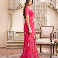 Laxmipati Limca Dark Pink Georgette Abstarct Printed Saree