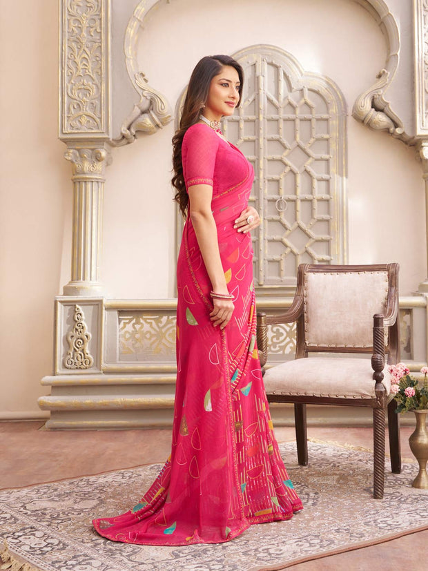 Laxmipati Limca Dark Pink Georgette Abstarct Printed Saree