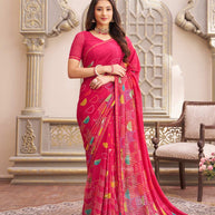 Laxmipati Limca Dark Pink Georgette Abstarct Printed Saree