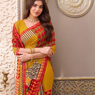 Laxmipati Limca Olive Green Georgette Geometric Printed Saree