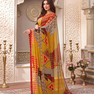 Laxmipati Limca Olive Green Georgette Geometric Printed Saree