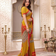 Laxmipati Limca Olive Green Georgette Geometric Printed Saree