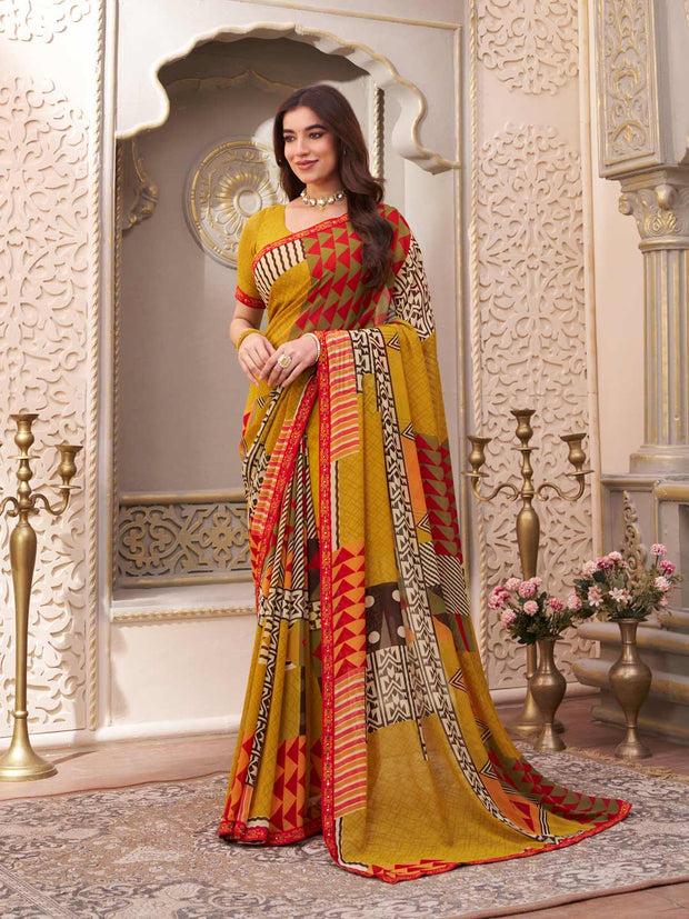 Laxmipati Limca Olive Green Georgette Geometric Printed Saree