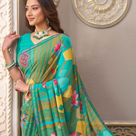 Laxmipati Limca Teal Green Georgette Geometric Printed Saree