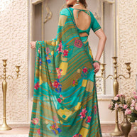 Laxmipati Limca Teal Green Georgette Geometric Printed Saree