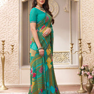 Laxmipati Limca Teal Green Georgette Geometric Printed Saree