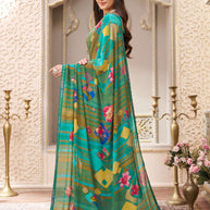 Laxmipati Limca Teal Green Georgette Geometric Printed Saree