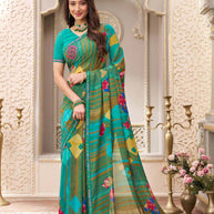 Laxmipati Limca Teal Green Georgette Geometric Printed Saree