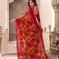 Laxmipati Limca Red Georgette Geometric Printed Saree