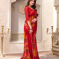 Laxmipati Limca Red Georgette Geometric Printed Saree