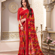 Laxmipati Limca Red Georgette Geometric Printed Saree