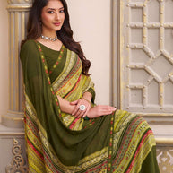 Laxmipati Limca Green Georgette Geometric Printed Saree