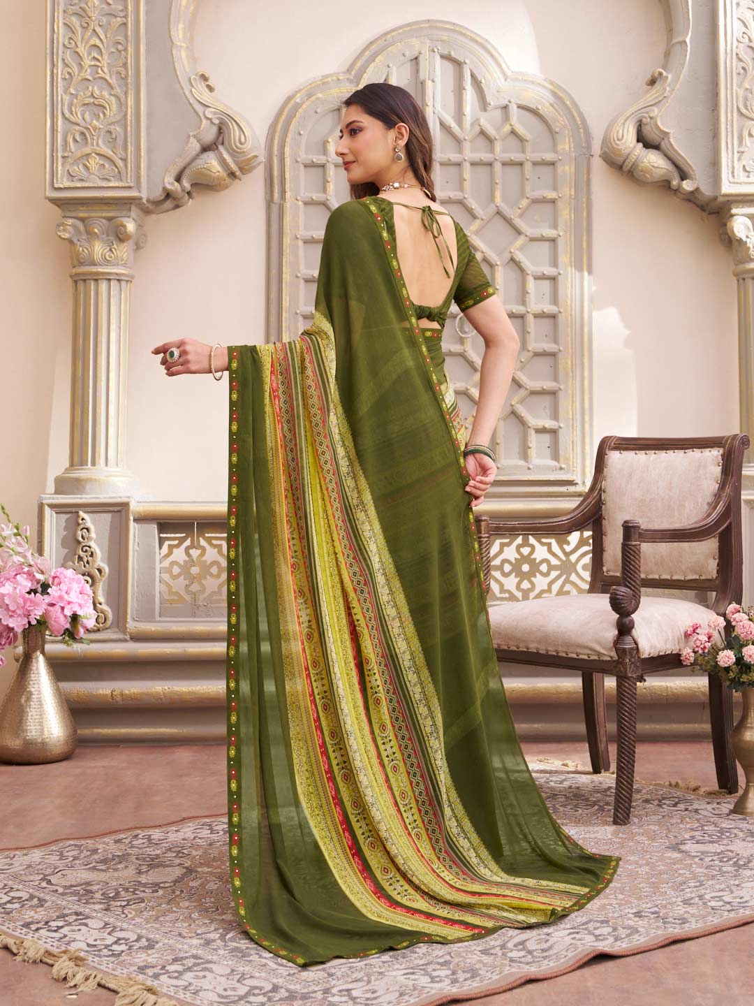 Laxmipati Limca Green Georgette Geometric Printed Saree