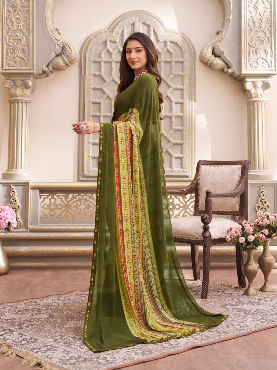 Laxmipati Limca Green Georgette Geometric Printed Saree