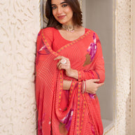 Laxmipati Limca Pink Georgette Floral Printed Saree