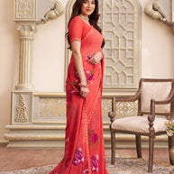 Laxmipati Limca Pink Georgette Floral Printed Saree