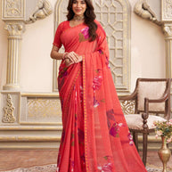 Laxmipati Limca Pink Georgette Floral Printed Saree