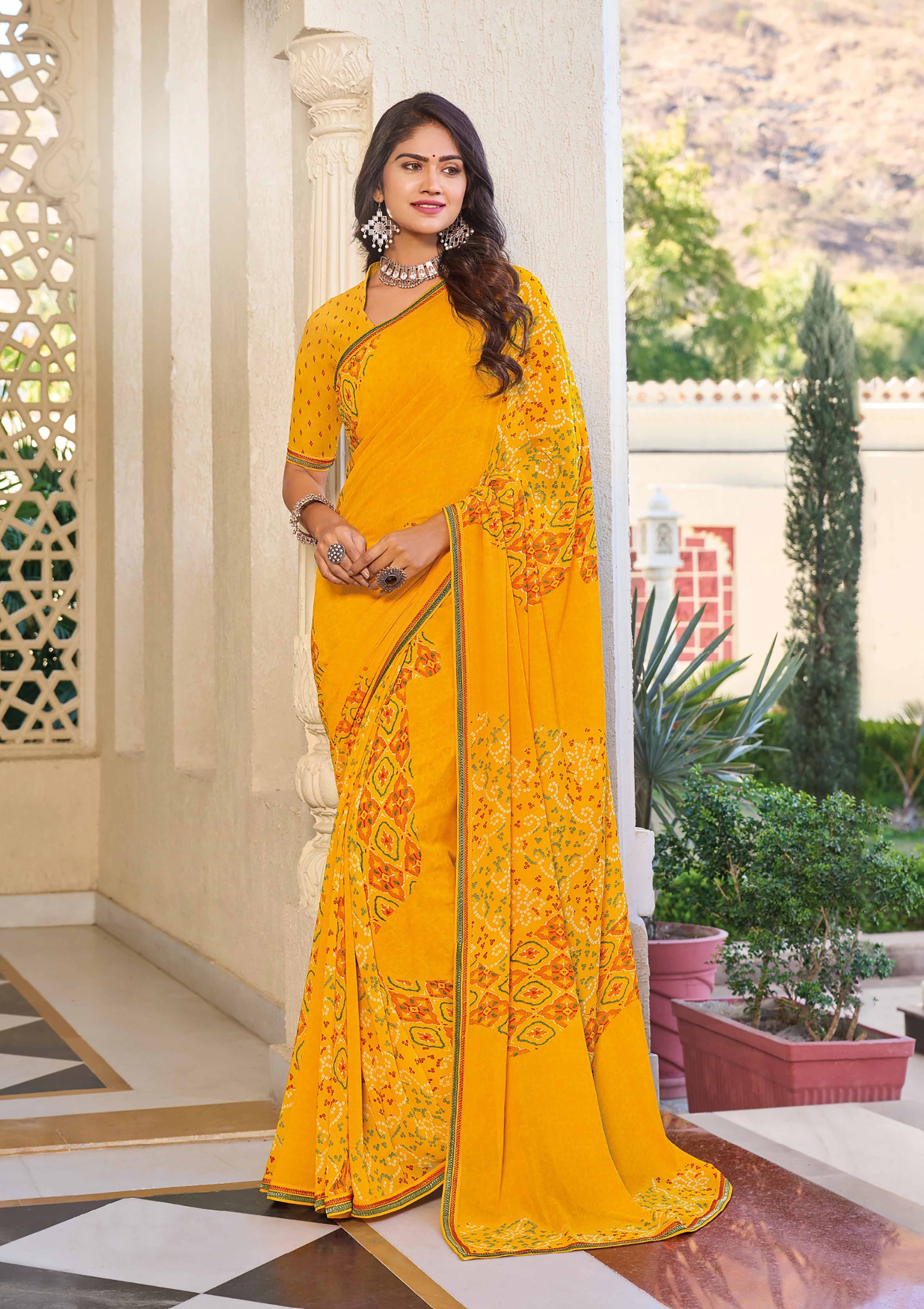 Mustard  Bandhani Printed Saree - Noori