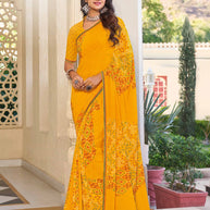 Mustard  Bandhani Printed Saree - Noori