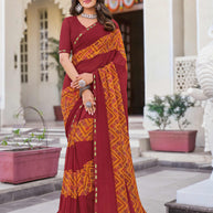 Brown Geometric Printed Saree - Noori
