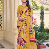 Mustard Abstract Printed Saree- Noori