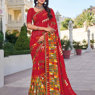 Orange Geometric Print Saree - Noori