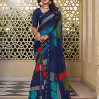 Blue Color Geometric Print Saree - Noori