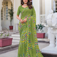 Green Abstract Print Saree - Noori