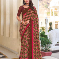 Brown Geometric Printed Saree - Noori