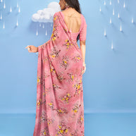 Laxmipati Sadhana Floral Printed Georgette Saree in Pink Color
