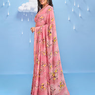 Laxmipati Sadhana Floral Printed Georgette Saree in Pink Color