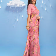 Laxmipati Sadhana Floral Printed Georgette Saree in Pink Color