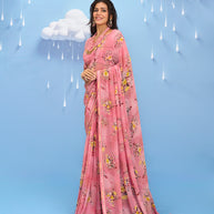 Laxmipati Sadhana Floral Printed Georgette Saree in Pink Color