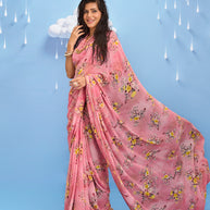 Laxmipati Sadhana Floral Printed Georgette Saree in Pink Color